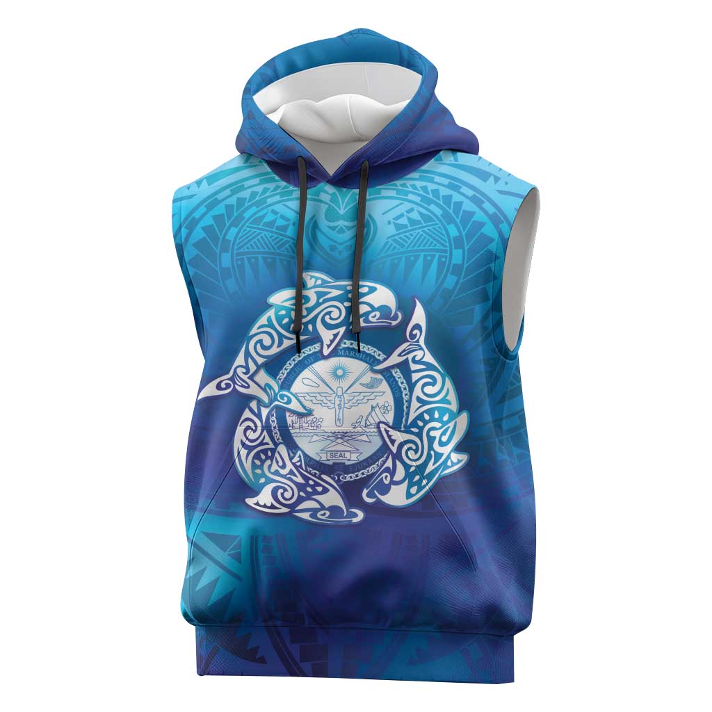 Marshall Islands Manit Day Sleeveless Hoodie Tribal Dolphin With Marshall Seal - Polynesian Pride