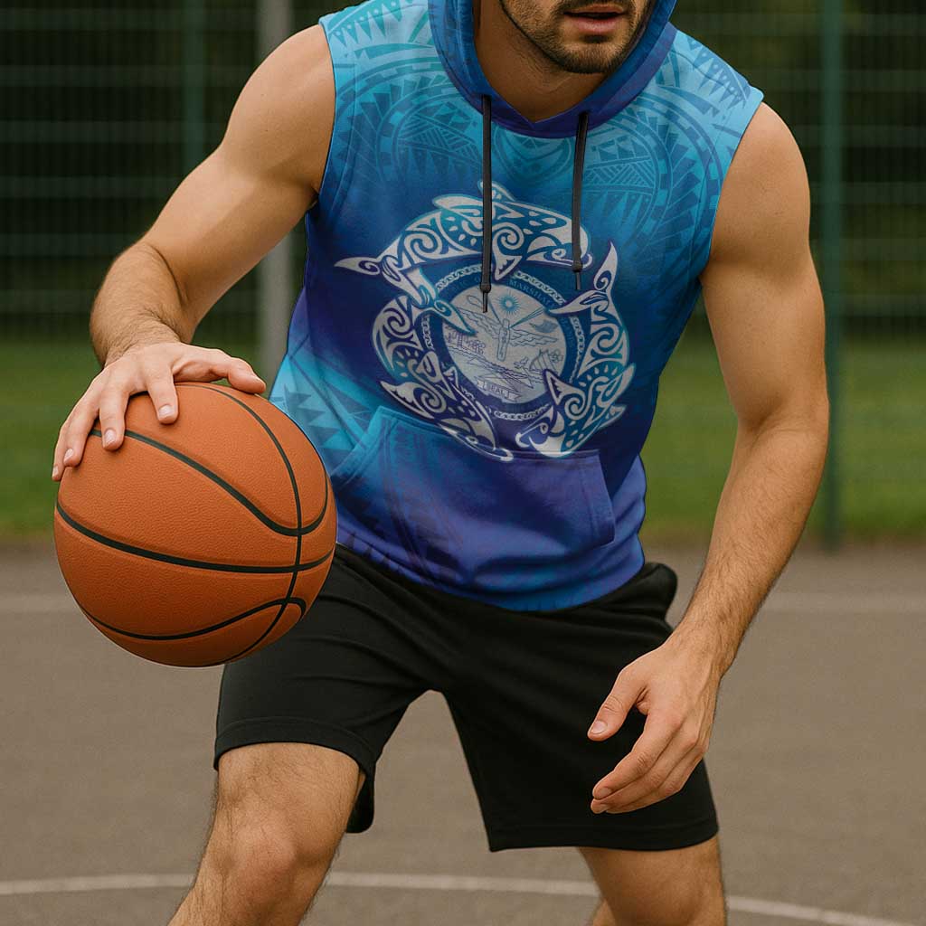 Marshall Islands Manit Day Sleeveless Hoodie Tribal Dolphin With Marshall Seal - Polynesian Pride