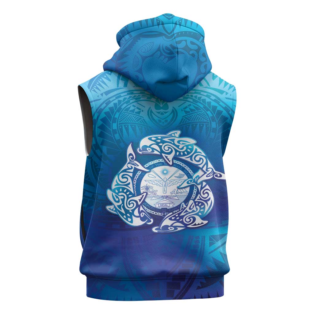 Marshall Islands Manit Day Sleeveless Zip Hoodie Tribal Dolphin With Marshall Seal - Polynesian Pride