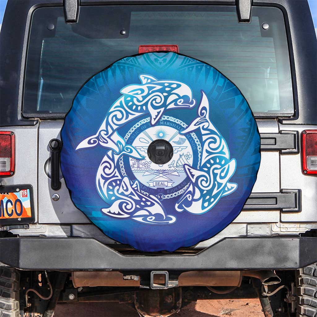 Marshall Islands Manit Day Spare Tire Cover Tribal Dolphin With Marshall Seal - Polynesian Pride