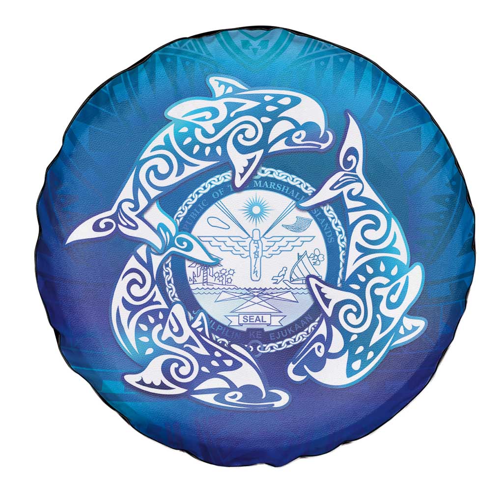 Marshall Islands Manit Day Spare Tire Cover Tribal Dolphin With Marshall Seal - Polynesian Pride