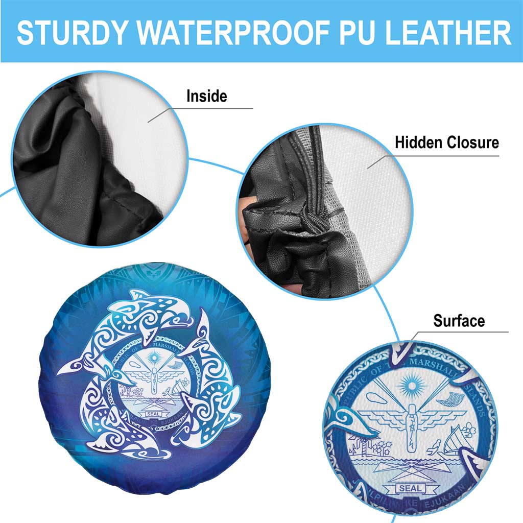 Marshall Islands Manit Day Spare Tire Cover Tribal Dolphin With Marshall Seal - Polynesian Pride