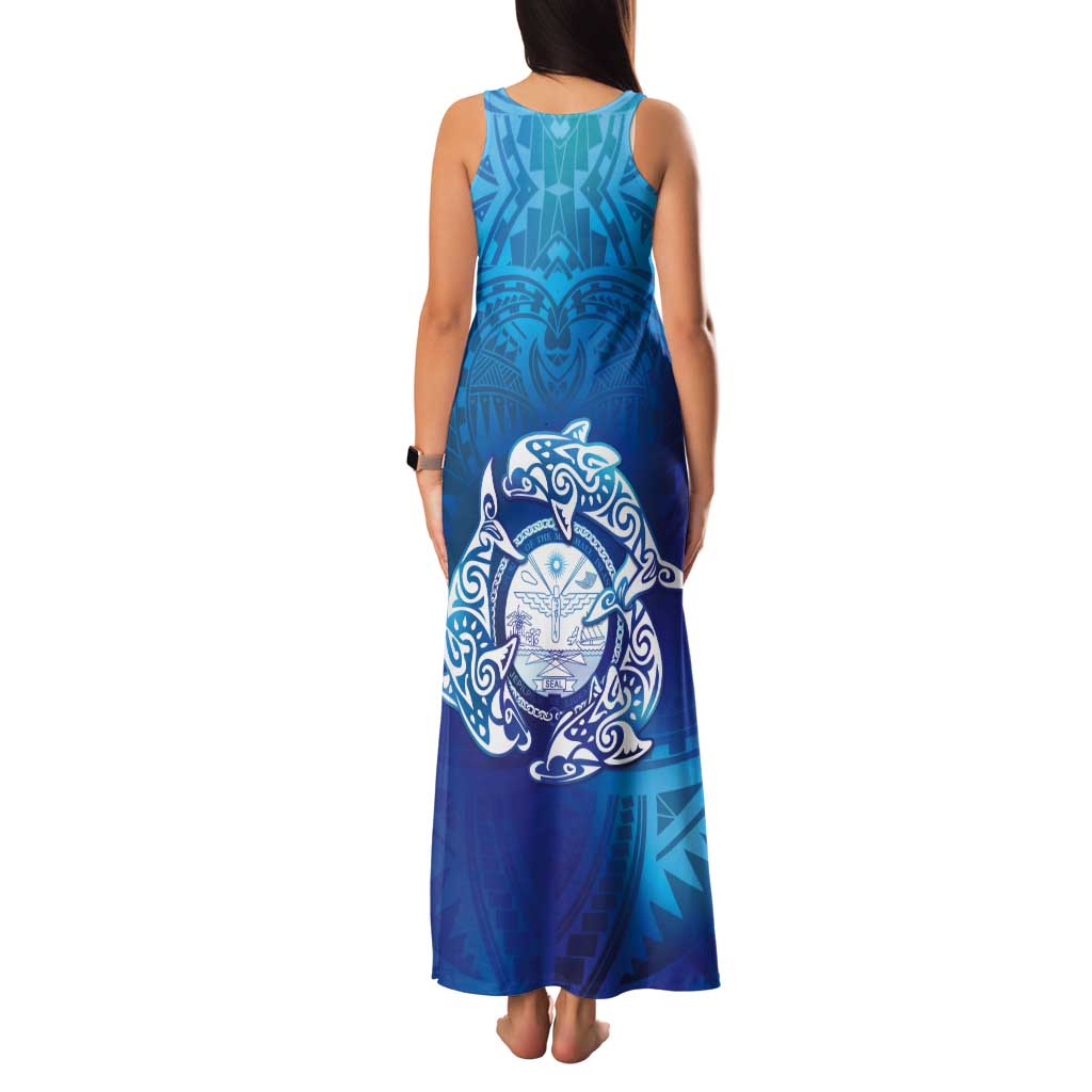 Marshall Islands Manit Day Tank Maxi Dress Tribal Dolphin With Marshall Seal - Polynesian Pride