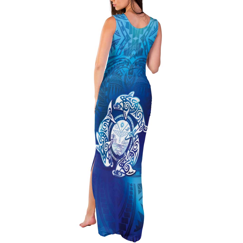Marshall Islands Manit Day Tank Maxi Dress Tribal Dolphin With Marshall Seal - Polynesian Pride