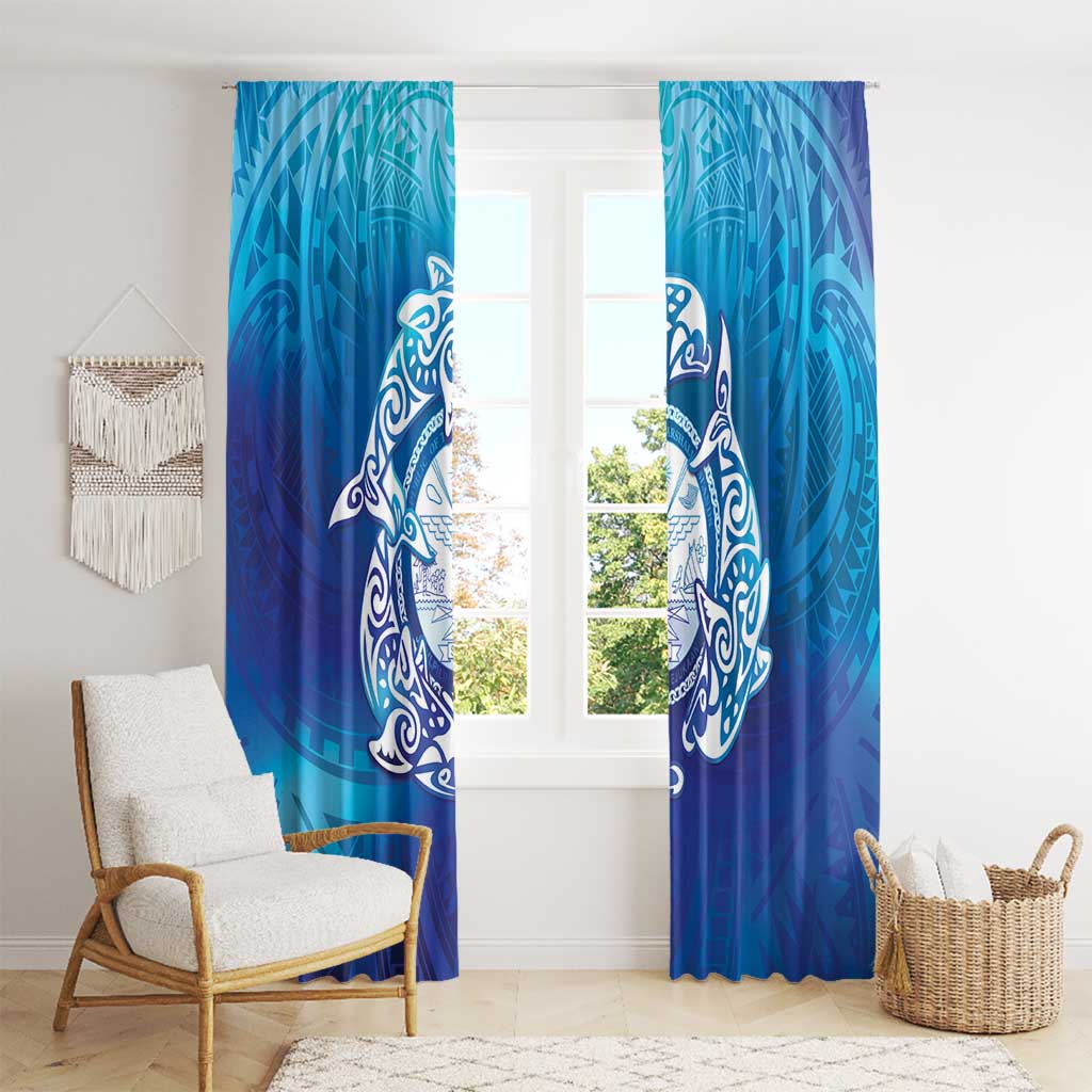 Marshall Islands Manit Day Window Curtain Tribal Dolphin With Marshall Seal - Polynesian Pride