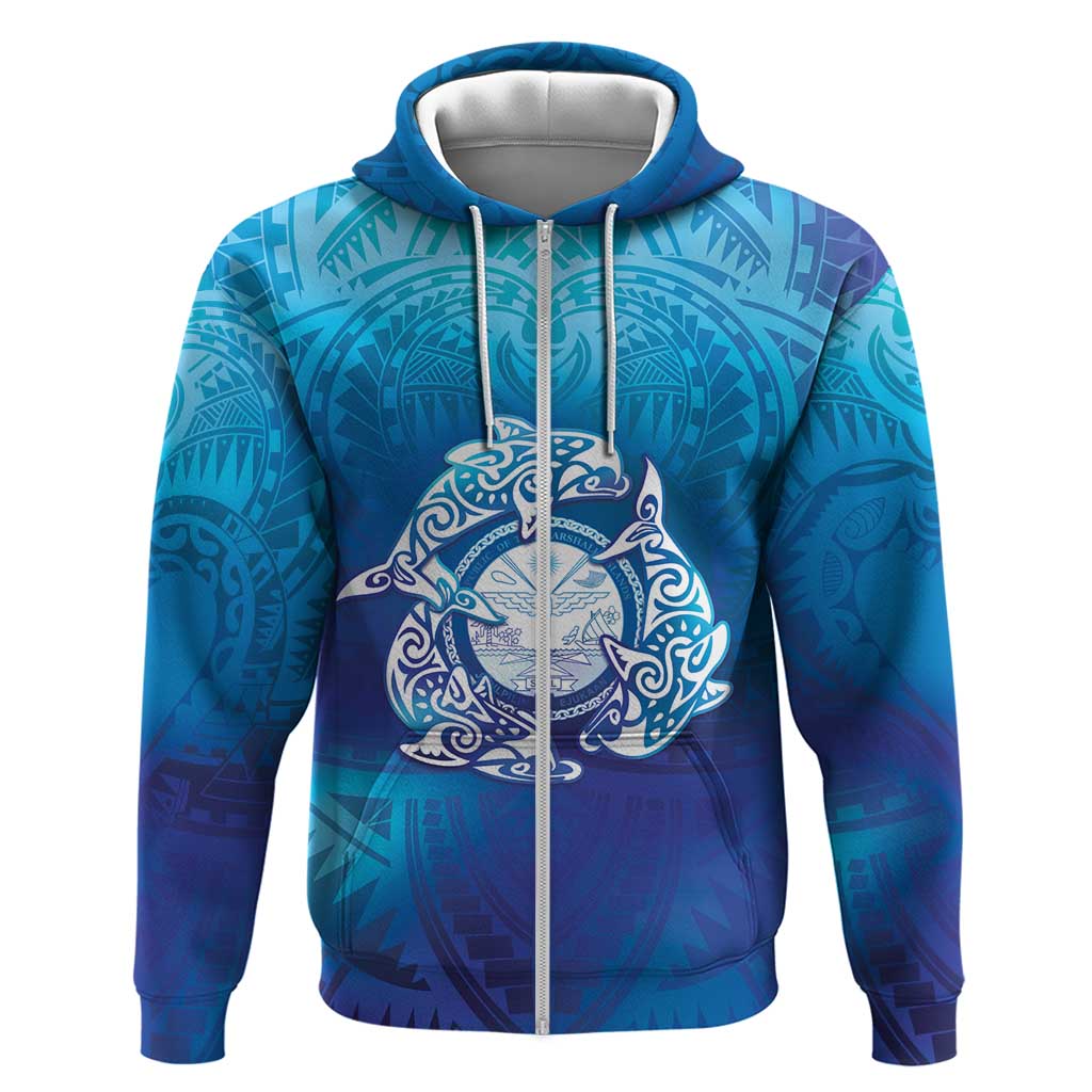 Marshall Islands Manit Day Zip Hoodie Tribal Dolphin With Marshall Seal - Polynesian Pride