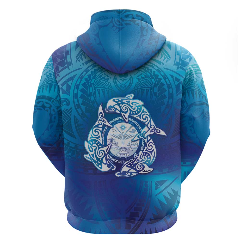 Marshall Islands Manit Day Zip Hoodie Tribal Dolphin With Marshall Seal - Polynesian Pride