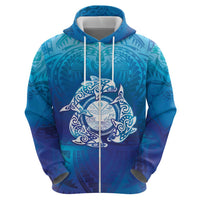 Marshall Islands Manit Day Zip Hoodie Tribal Dolphin With Marshall Seal - Polynesian Pride