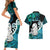 Aotearoa New Zealand Couples Matching Short Sleeve Bodycon Dress and Hawaiian Shirt Paua Shell Fern Koru With Maori Hei Tiki LT05 - Polynesian Pride