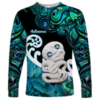 Aotearoa New Zealand Long Sleeve Shirt Paua Shell Fern Koru With Maori Hei Tiki LT05 Unisex Green - Polynesian Pride
