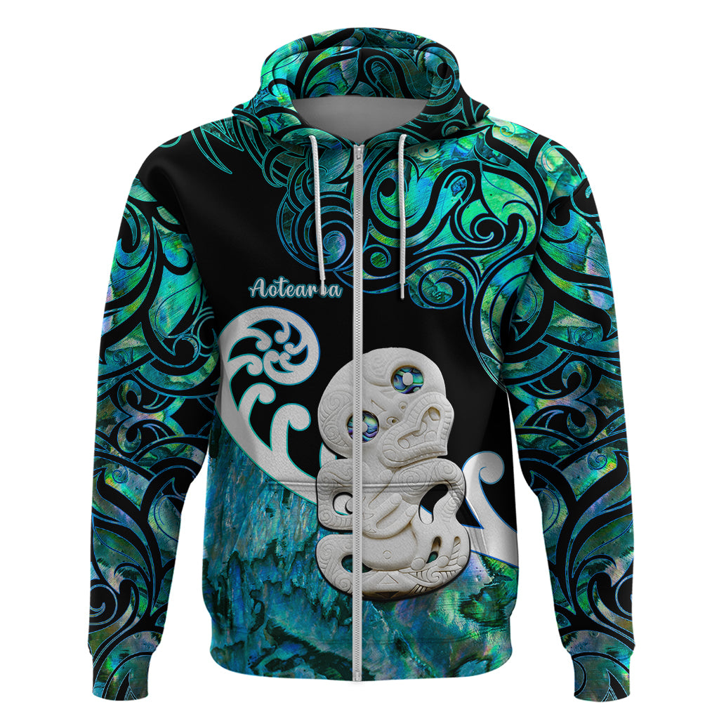 Personalized Aotearoa New Zealand Hoodie Paua Shell Fern Koru With Maori Hei Tiki LT05 - Polynesian Pride