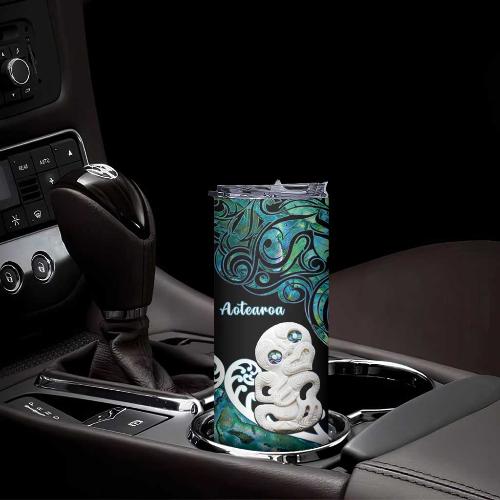 Personalized Aotearoa New Zealand Skinny Tumbler Paua Shell Fern Koru With Maori Hei Tiki