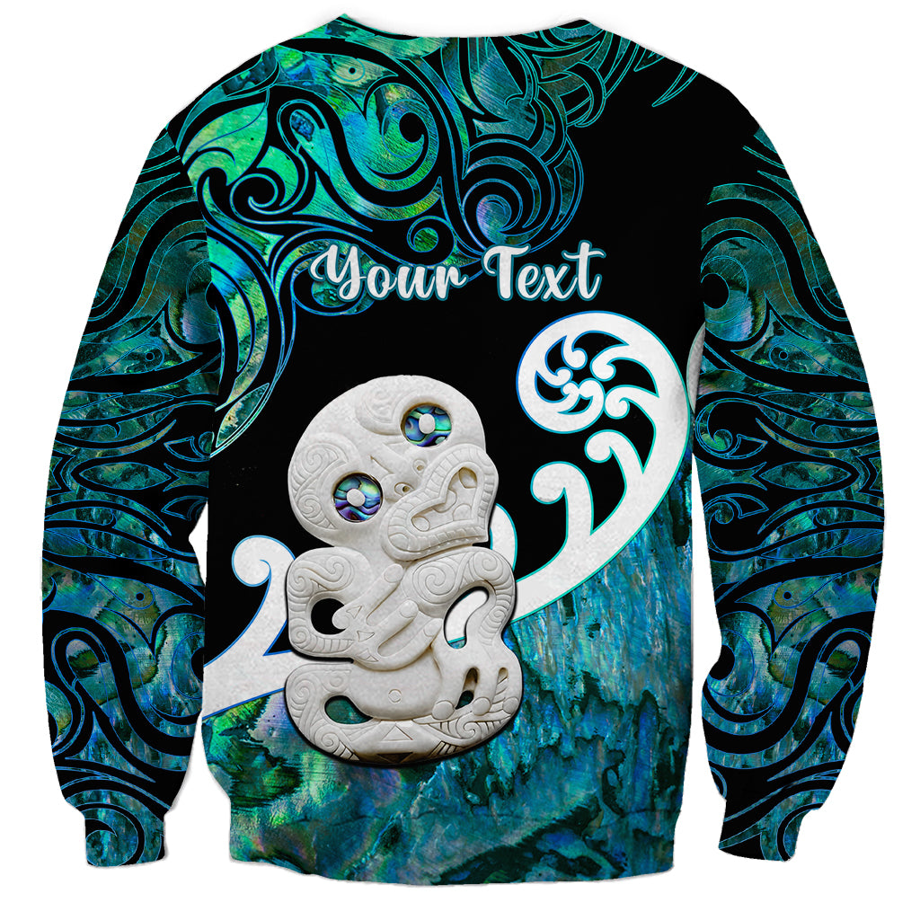Personalized Aotearoa New Zealand Sweatshirt Paua Shell Fern Koru With Maori Hei Tiki LT05 - Polynesian Pride