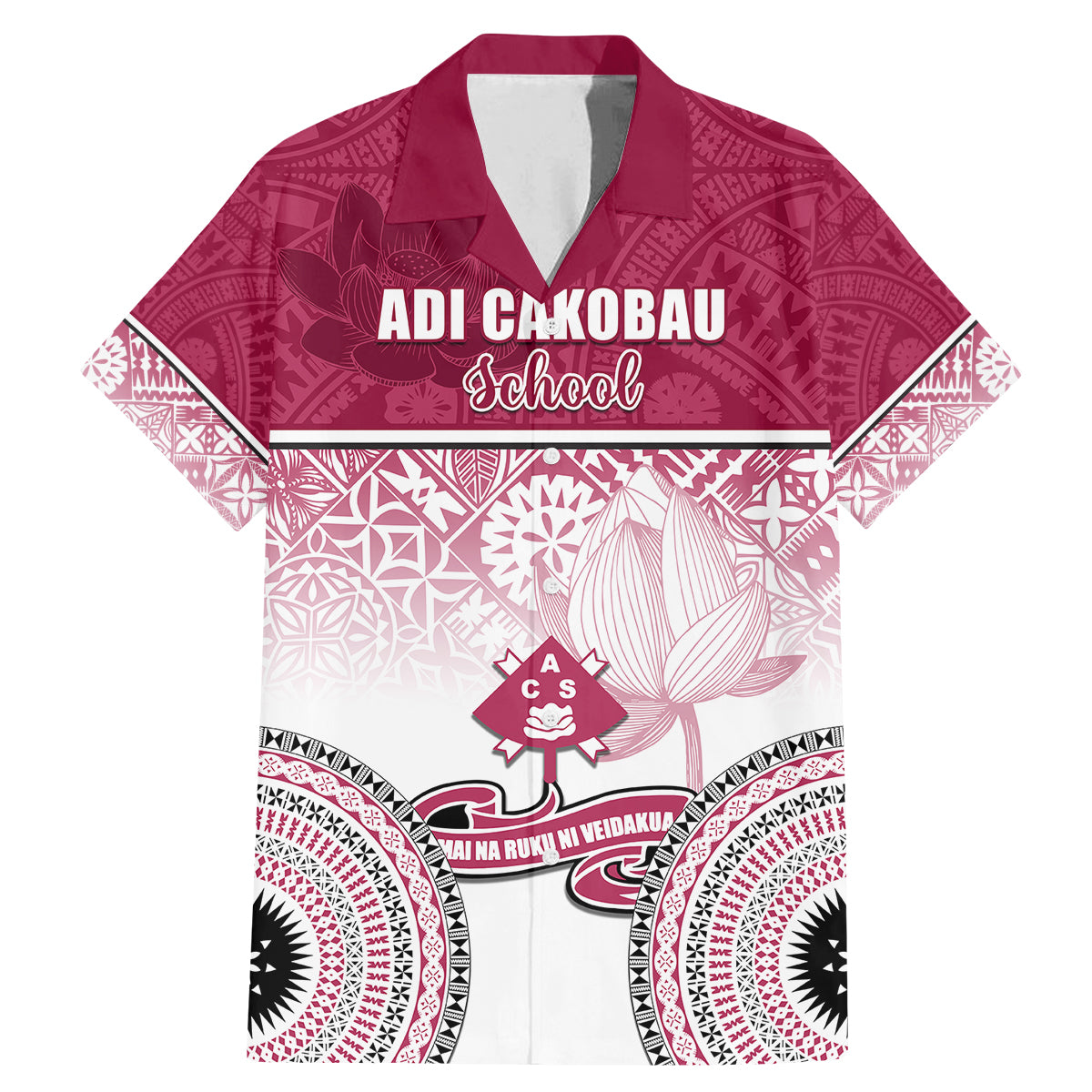 Personalized Adi Cakobau School Family Matching Mermaid Dress and Hawaiian Shirt With Fijian Tapa Pattern LT05 Dad's Shirt - Short Sleeve Pink - Polynesian Pride