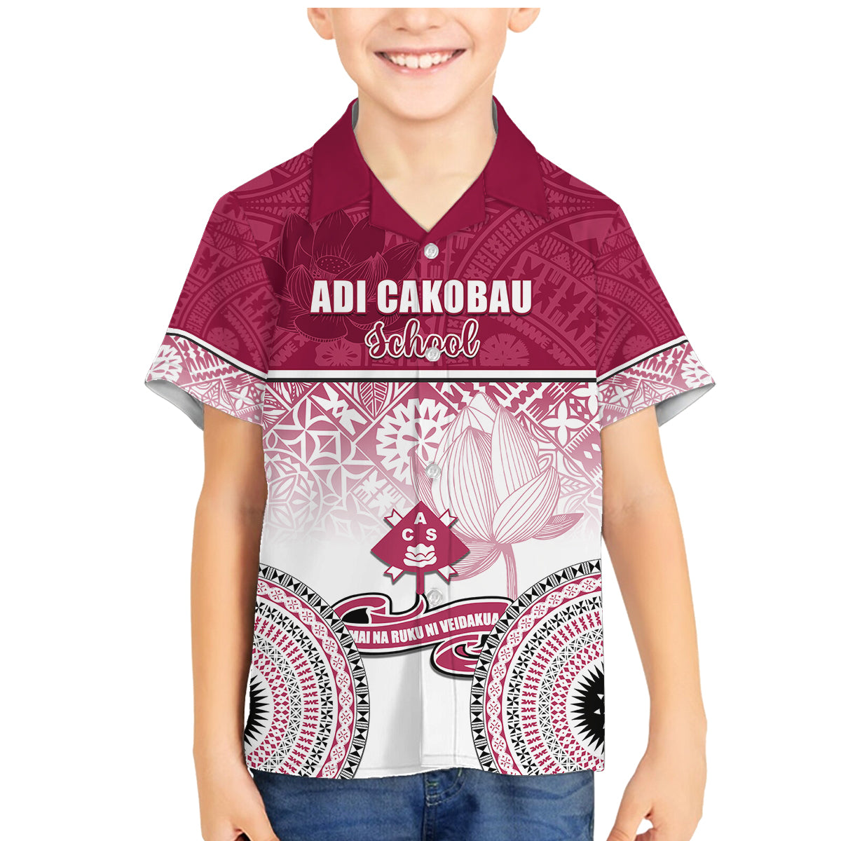 Personalized Adi Cakobau School Family Matching Mermaid Dress and Hawaiian Shirt With Fijian Tapa Pattern LT05 Son's Shirt Pink - Polynesian Pride