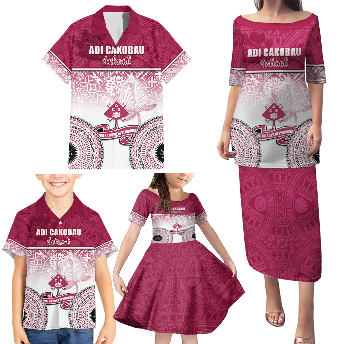 Personalized Adi Cakobau School Family Matching Puletasi Dress and Hawaiian Shirt With Fijian Tapa Pattern LT05 - Polynesian Pride