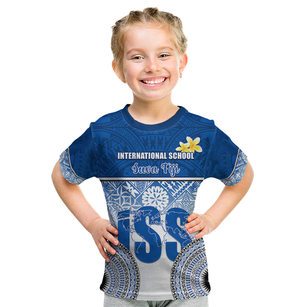 Personalized International School Suva Kid T Shirt With Fijian Tapa Pattern LT05 Blue - Polynesian Pride