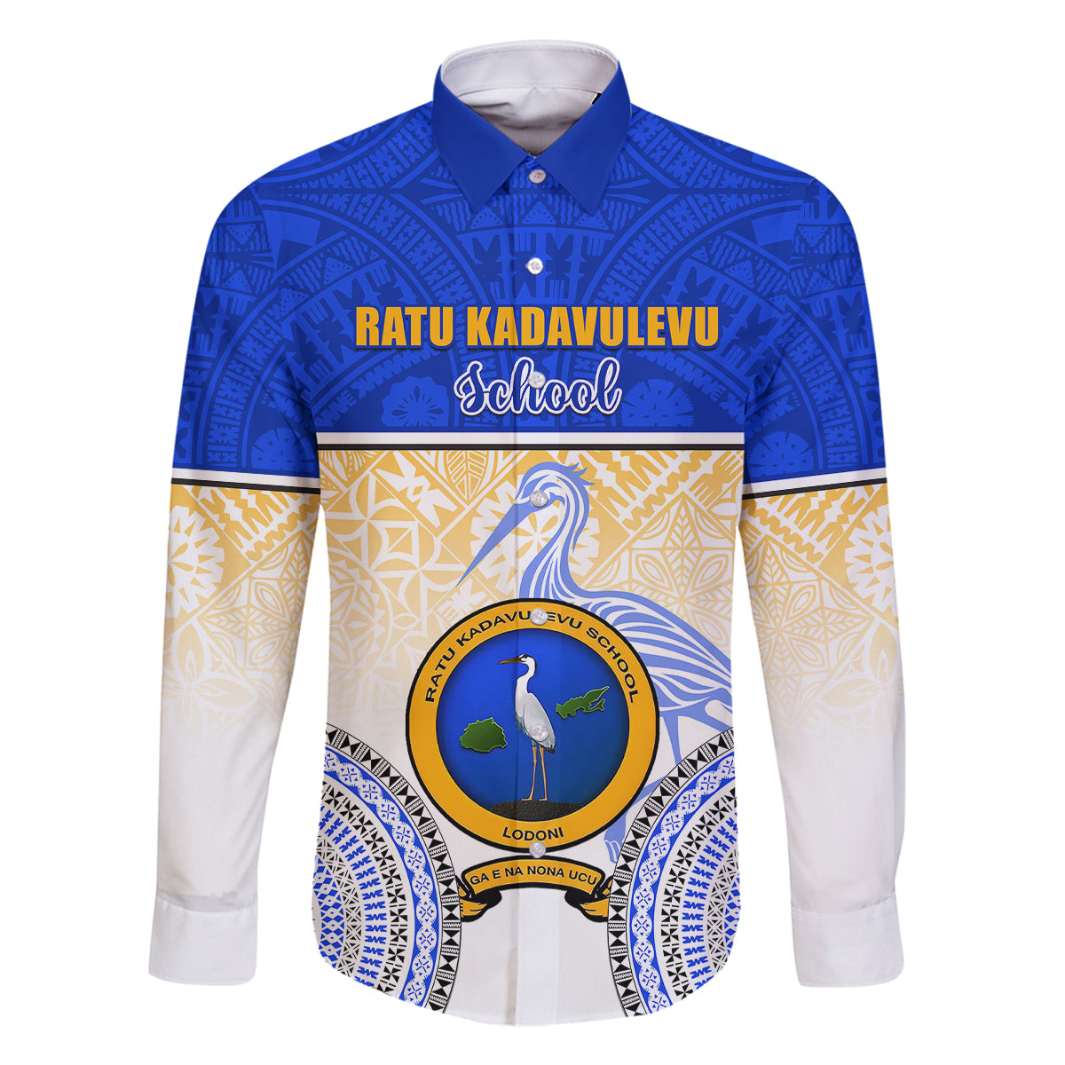 Personalized Ratu Kadavulevu School Family Matching Off Shoulder Maxi Dress and Hawaiian Shirt With Fijian Tapa Pattern LT05 Dad's Shirt - Long Sleeve Blue - Polynesian Pride