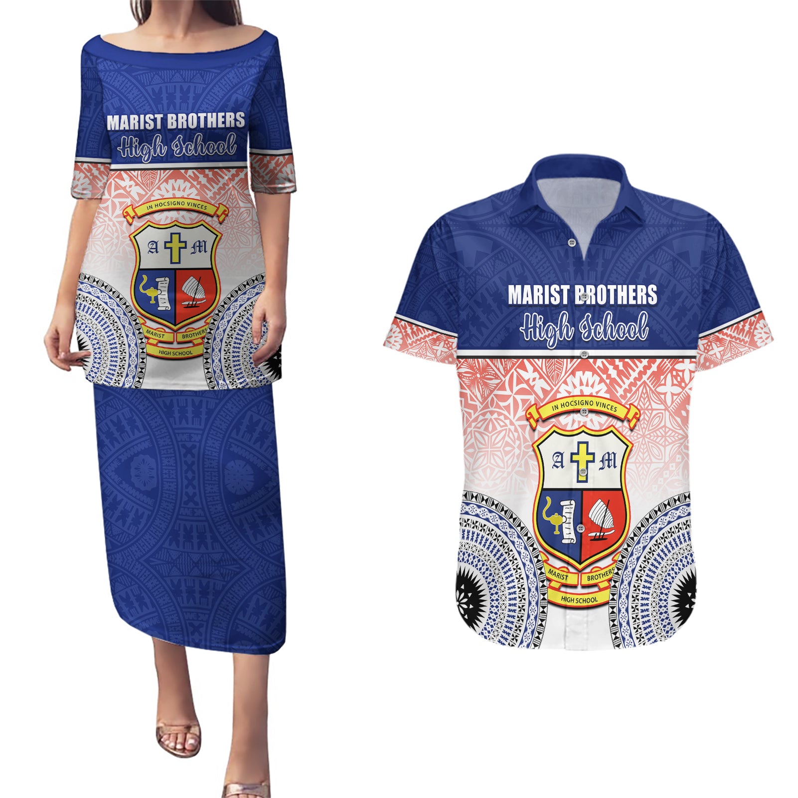 personalized-marist-brothers-high-school-couples-matching-puletasi-dress-and-hawaiian-shirt-with-fijian-tapa-pattern