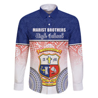 Personalized Marist Brothers High School Family Matching Off Shoulder Long Sleeve Dress and Hawaiian Shirt With Fijian Tapa Pattern LT05 Dad's Shirt - Long Sleeve Blue - Polynesian Pride