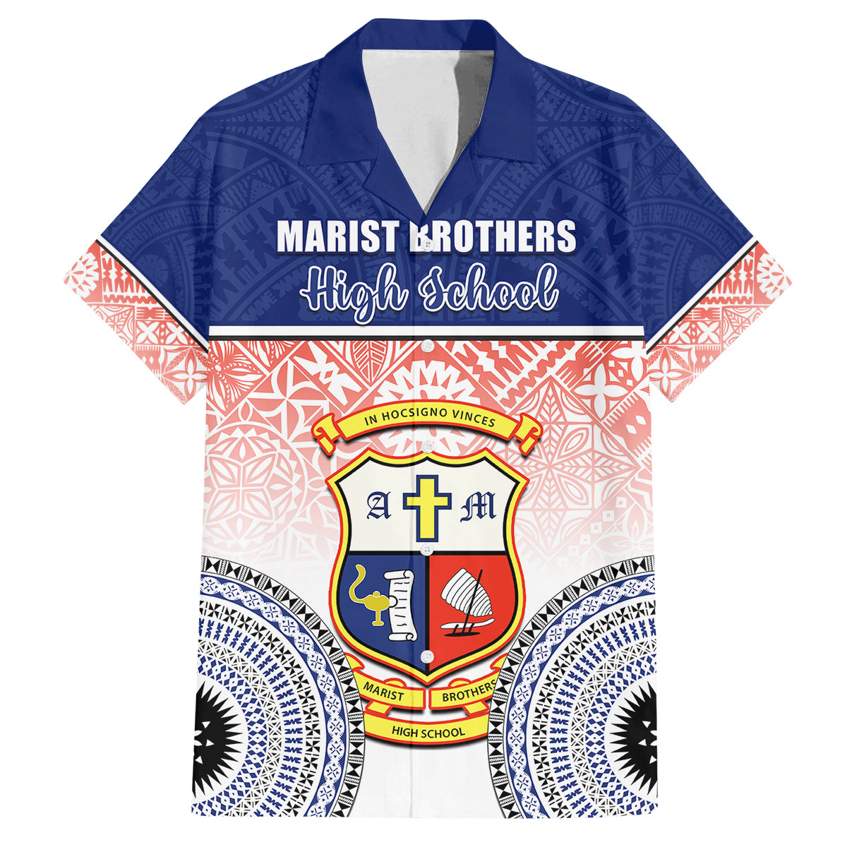 Personalized Marist Brothers High School Family Matching Puletasi Dress and Hawaiian Shirt With Fijian Tapa Pattern LT05 Dad's Shirt - Short Sleeve Blue - Polynesian Pride