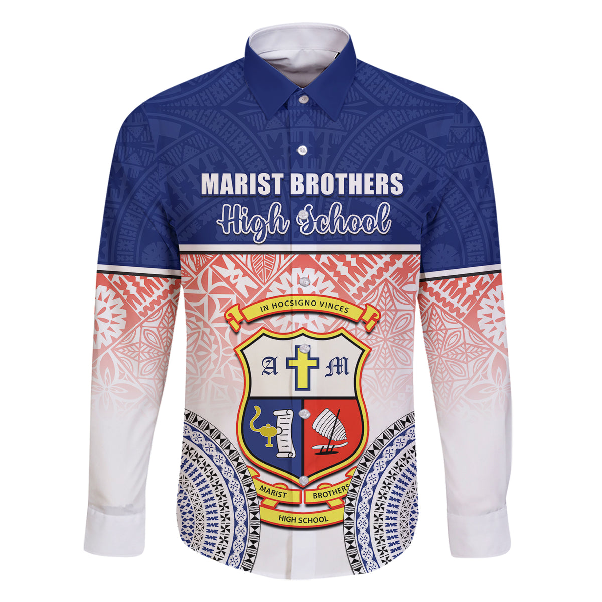 Personalized Marist Brothers High School Family Matching Short Sleeve Bodycon Dress and Hawaiian Shirt With Fijian Tapa Pattern LT05 Dad's Shirt - Long Sleeve Blue - Polynesian Pride