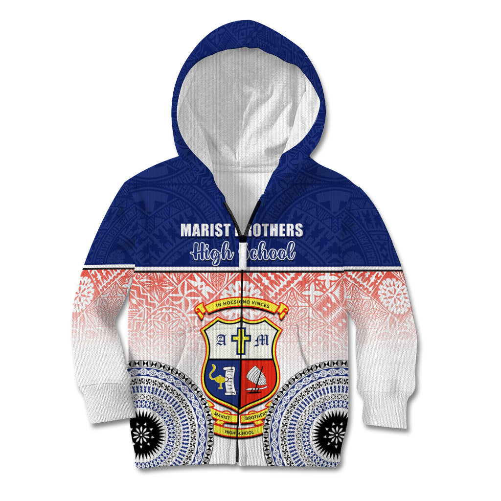 Personalized Marist Brothers High School Kid Hoodie With Fijian Tapa Pattern LT05 Zip Hoodie Blue - Polynesian Pride
