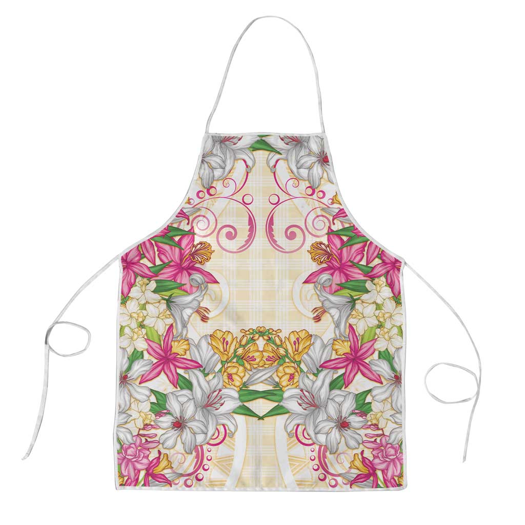 Hawaii Palaka Apron Yellow Tribal Pattern With Tropical Flowers - Polynesian Pride