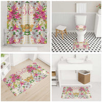 Hawaii Palaka Bathroom Set Yellow Tribal Pattern With Tropical Flowers - Polynesian Pride