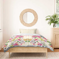 Hawaii Palaka Bedding Set Yellow Tribal Pattern With Tropical Flowers - Polynesian Pride