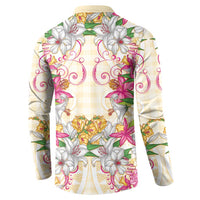 Hawaii Palaka Button Sweatshirt Yellow Tribal Pattern With Tropical Flowers - Polynesian Pride