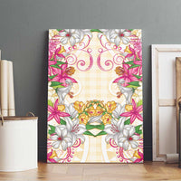 Hawaii Palaka Canvas Wall Art Yellow Tribal Pattern With Tropical Flowers - Polynesian Pride