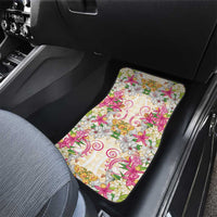 Hawaii Palaka Car Mats Yellow Tribal Pattern With Tropical Flowers - Polynesian Pride