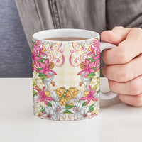 Hawaii Palaka Ceramic Mug Yellow Tribal Pattern With Tropical Flowers - Polynesian Pride