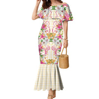 Hawaii Palaka Family Matching Mermaid Dress and Hawaiian Shirt Yellow Tribal Pattern With Tropical Flowers - Polynesian Pride