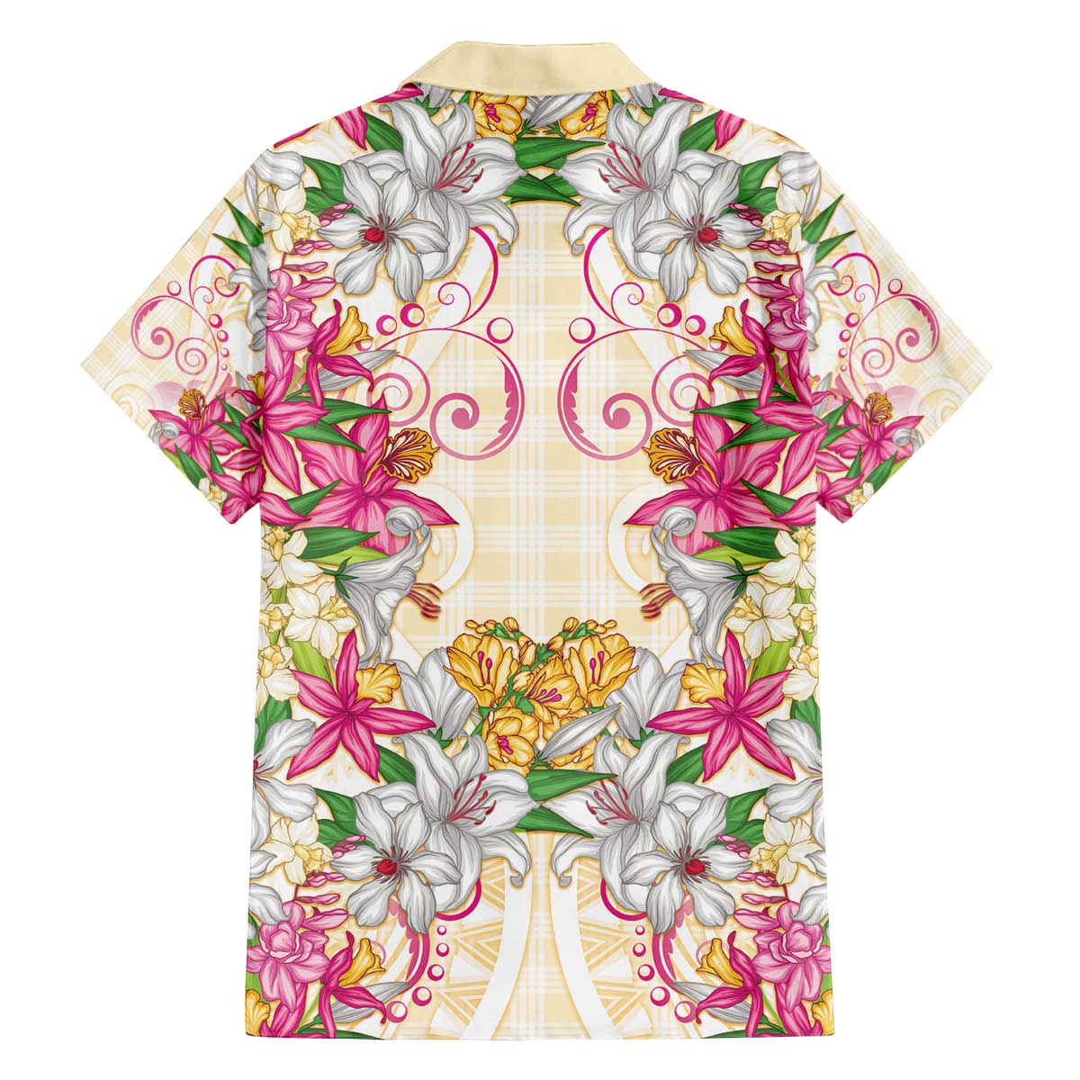 Hawaii Palaka Family Matching Off The Shoulder Long Sleeve Dress and Hawaiian Shirt Yellow Tribal Pattern With Tropical Flowers - Polynesian Pride