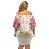 Hawaii Palaka Family Matching Off Shoulder Short Dress and Hawaiian Shirt Yellow Tribal Pattern With Tropical Flowers - Polynesian Pride