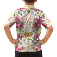 Hawaii Palaka Family Matching Short Sleeve Bodycon Dress and Hawaiian Shirt Yellow Tribal Pattern With Tropical Flowers - Polynesian Pride