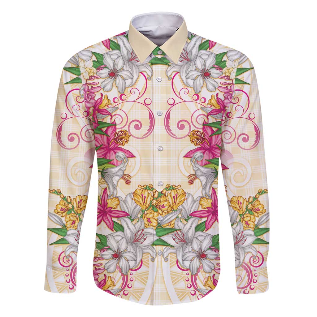 Hawaii Palaka Family Matching Summer Maxi Dress and Hawaiian Shirt Yellow Tribal Pattern With Tropical Flowers - Polynesian Pride