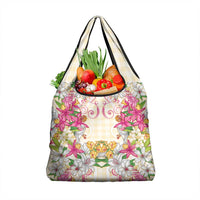 Hawaii Palaka Grocery Bag Yellow Tribal Pattern With Tropical Flowers - Polynesian Pride