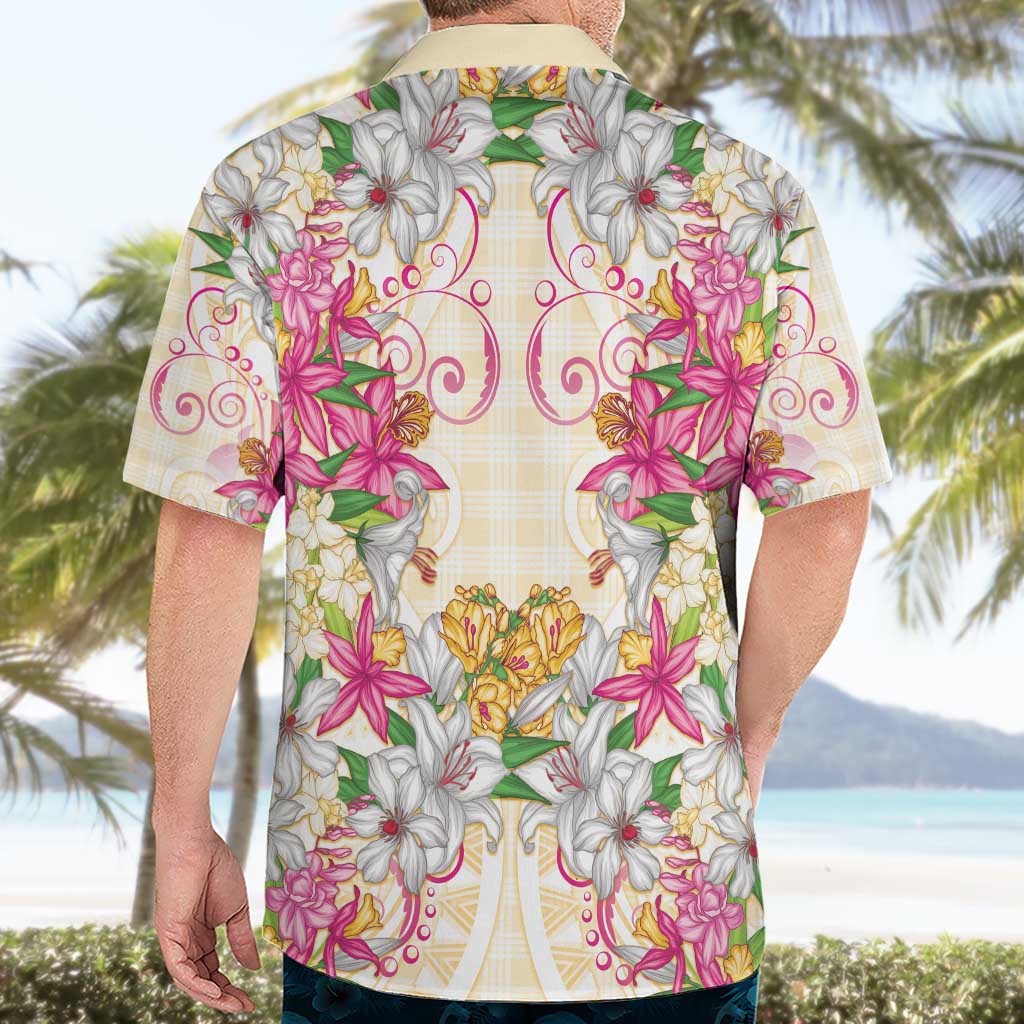 Hawaii Palaka Hawaiian Shirt Yellow Tribal Pattern With Tropical Flowers - Polynesian Pride