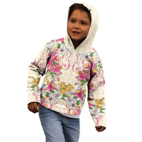 Hawaii Palaka Kid Hoodie Yellow Tribal Pattern With Tropical Flowers - Polynesian Pride