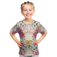 Hawaii Palaka Kid T Shirt Yellow Tribal Pattern With Tropical Flowers - Polynesian Pride