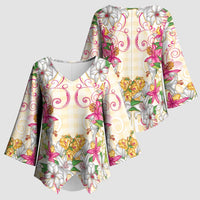 Hawaii Palaka Kimono Sleeve Blouse Yellow Tribal Pattern With Tropical Flowers - Polynesian Pride