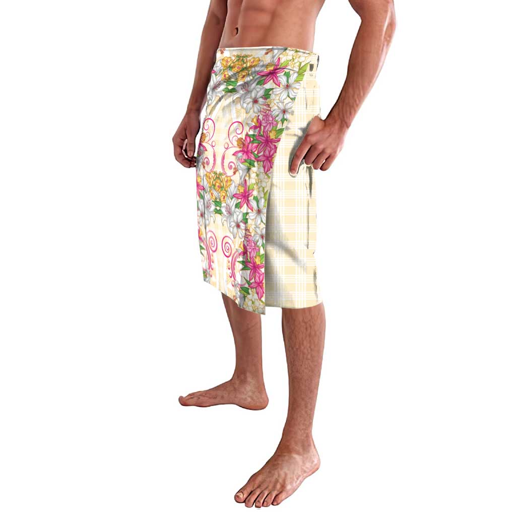 Hawaii Palaka Lavalava Yellow Tribal Pattern With Tropical Flowers - Polynesian Pride