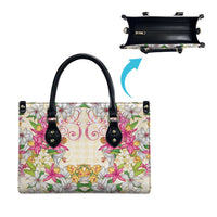 Hawaii Palaka Leather Bag Yellow Tribal Pattern With Tropical Flowers - Polynesian Pride