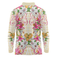 Hawaii Palaka Long Sleeve Polo Shirt Yellow Tribal Pattern With Tropical Flowers - Polynesian Pride