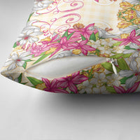 Hawaii Palaka Pillow Cover Yellow Tribal Pattern With Tropical Flowers - Polynesian Pride