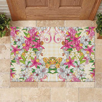 Hawaii Palaka Rubber Doormat Yellow Tribal Pattern With Tropical Flowers - Polynesian Pride