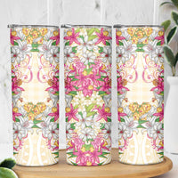 Hawaii Palaka Skinny Tumbler Yellow Tribal Pattern With Tropical Flowers - Polynesian Pride